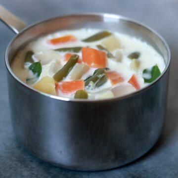 Kerala Style Vegetable Stew, a delectable dish of mixed vegetables cooked in coconut milk