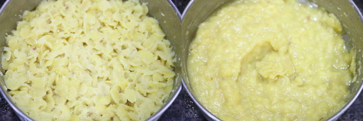 The cooked and mashed tuvar dal