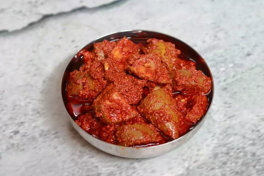 Avakai or Avakaya is the famous tangy and spicy Mango Pickle eaten with rice.