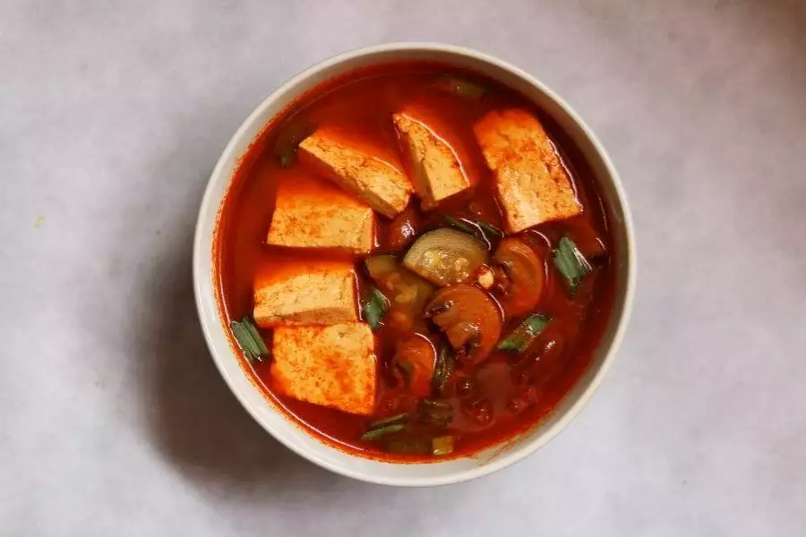 A Bowl of Sundubu Jjigae, the warming Korean Soft Tofu Stew or Soup