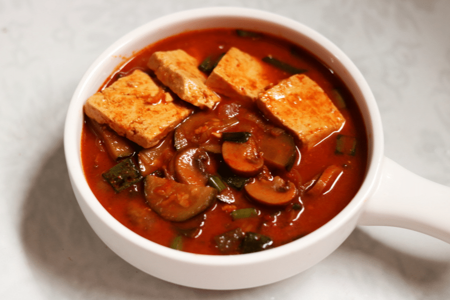 A Bowl of Vegan Sundubu Jjigae, the Korean Soft Tofu Stew