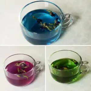 Shankhapushpi Tea or Butterfly Pea Flower Tisane Made 3 Ways: Plain, with Lemon, and with Saffron