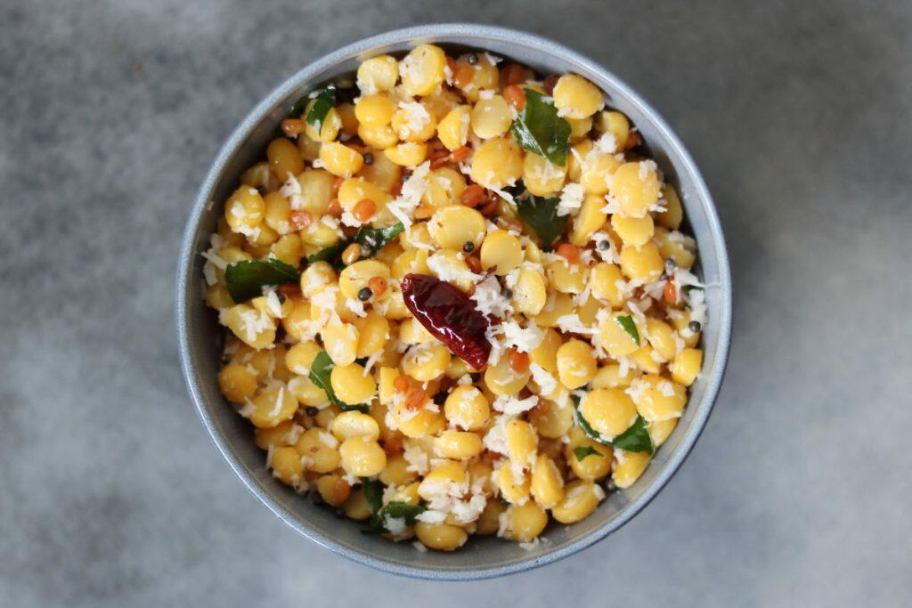 Chana Dal Sundal, aka Kadalai Paruppu Sundal, a protein-rich snack and Navratri naivedyam 