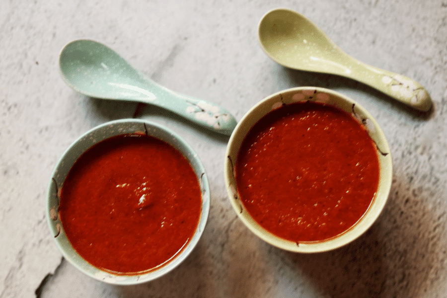 Silky, Vegan Roasted Tomato and Red Bell Pepper Soup