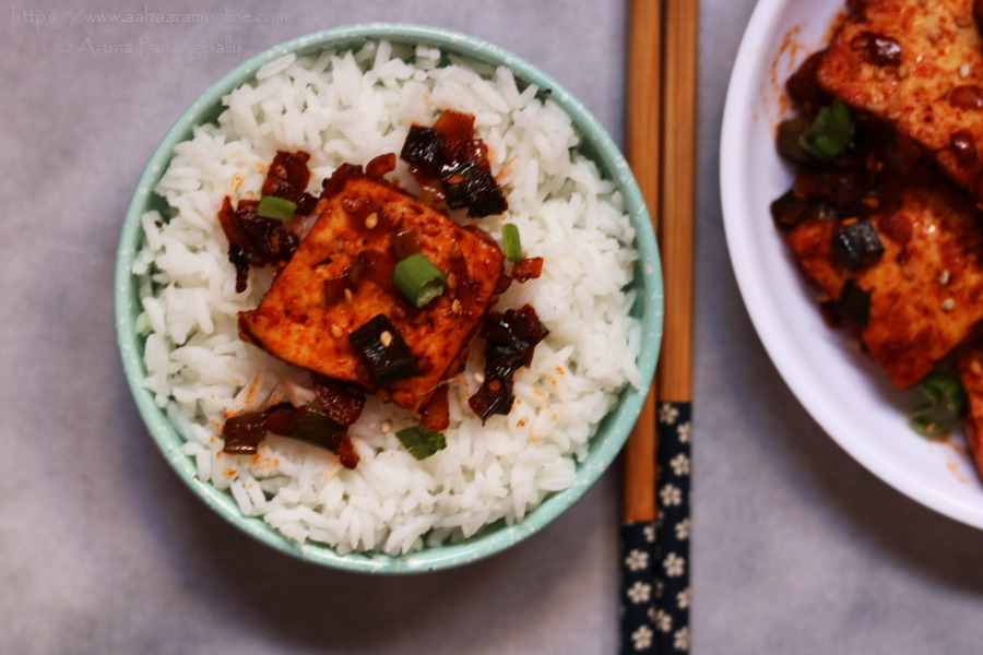 Dubu Jorim or Spicy Braised Korean Tofu on Rice