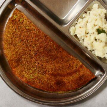 Moong Sprouts Dosa, a low potassium version of Pesarattu, is a kidney diet recipe