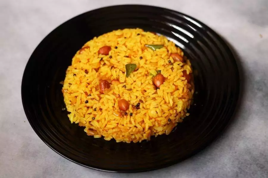 A Plate of Phodnicha Bhaat, the Seasoned Fried Rice from Maharashtra