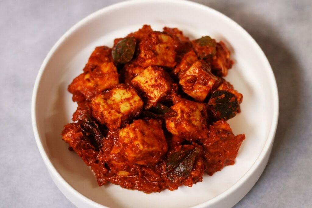 A bowl of aromatic and flavourful Mangalorean Ghee Roast Paneer