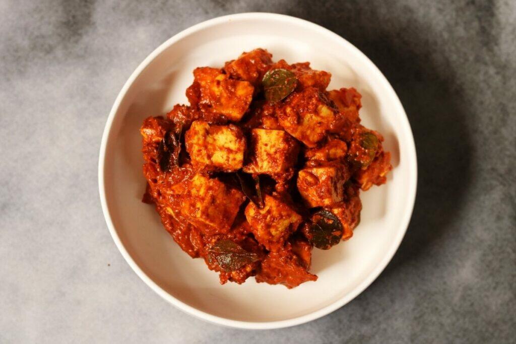 Paneer Ghee Roast from Mangalore is a vegetarian, gluten-free dish with aromatic South Indian Spices