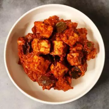 Paneer Ghee Roast from Mangalore is a vegetarian, gluten-free dish with aromatic South Indian Spices