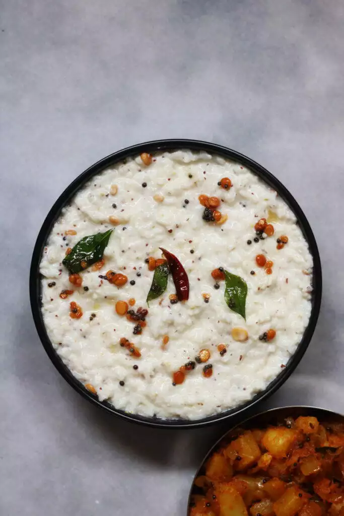 A Bowl of Ava Petiina Daddojanam, the Andhra Curd Rice Flavoured with Mustard