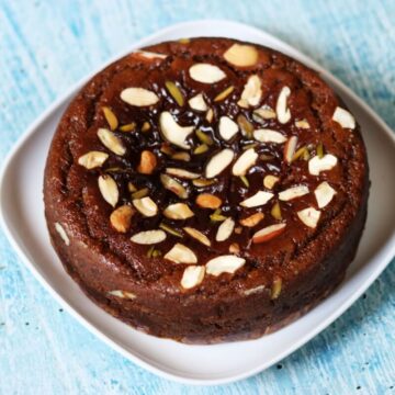 Delicous Eggless Whole Wheat Flour Jaggery Cake, called Atta Gur Cake in Hindi