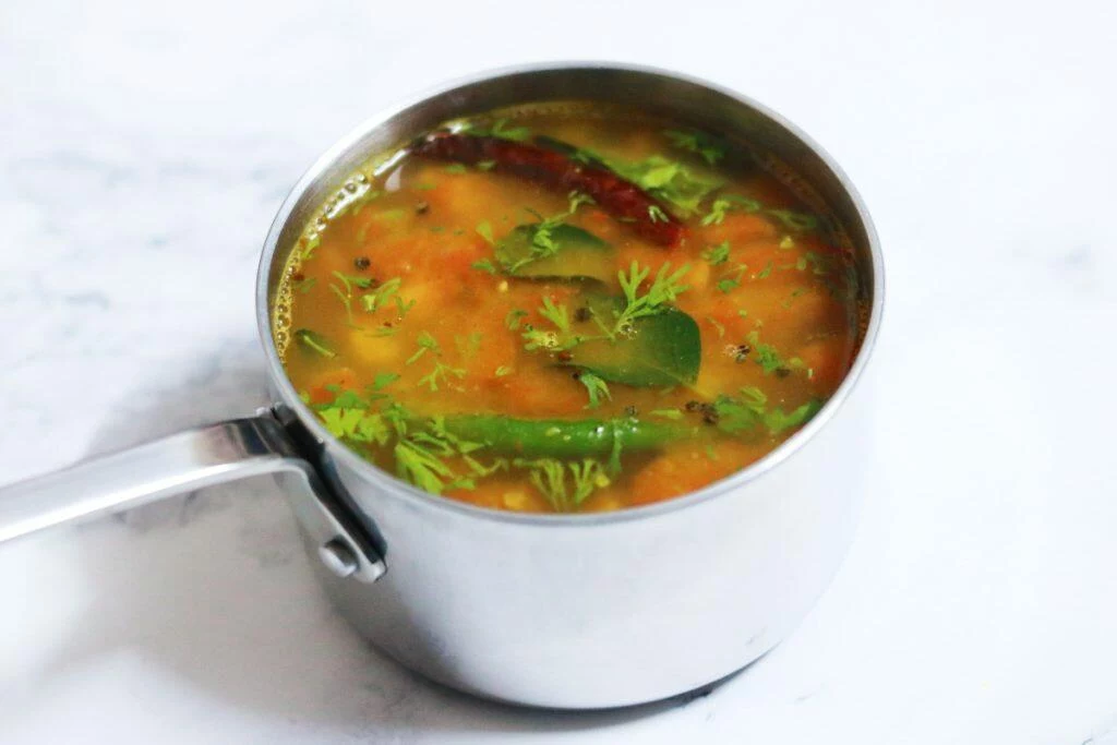 Delicious Sweet Lime Rasam, called Sathukudi Rasam in Tamil, uses mosambi juice instead of tamarind juice. The result is a mildly sweet, slightly spicy rasam that is an absolute delight.
