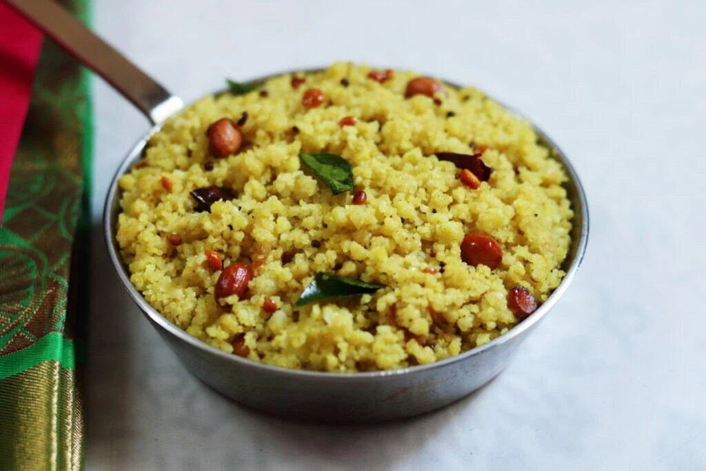 Pindi Pulihora: Andhra Rice Rava Upma with Tamarind for a breakfast, snack, or even light dinner