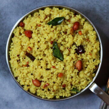 Pindi Pulihora is the vegan Rice Rava Upma flavoured with Tamarind for breakfast or a light dinner