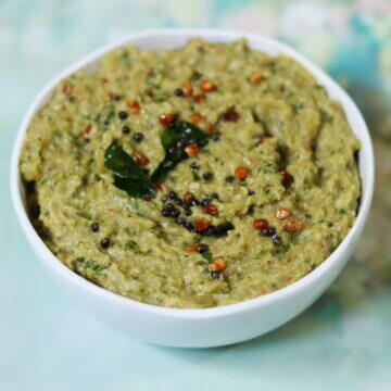 Vegan, gluten-free Green Tomato Chutney, called Pachi Tomato Pachadi in Andhra, is nutty, tangy and spicy.