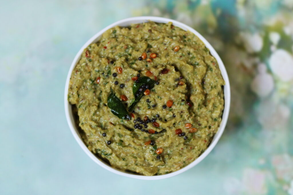 Tangy and nutty, Pachi Tomato Pachadi is the vegan, gluten-free green tomato chutney from Andhra