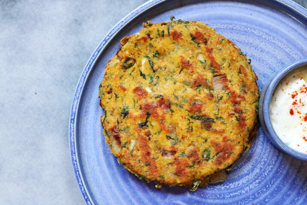 Soya Thalipeeth: An Indian-style vegan, high-protein, gluten-free flatbread made with Soy flour