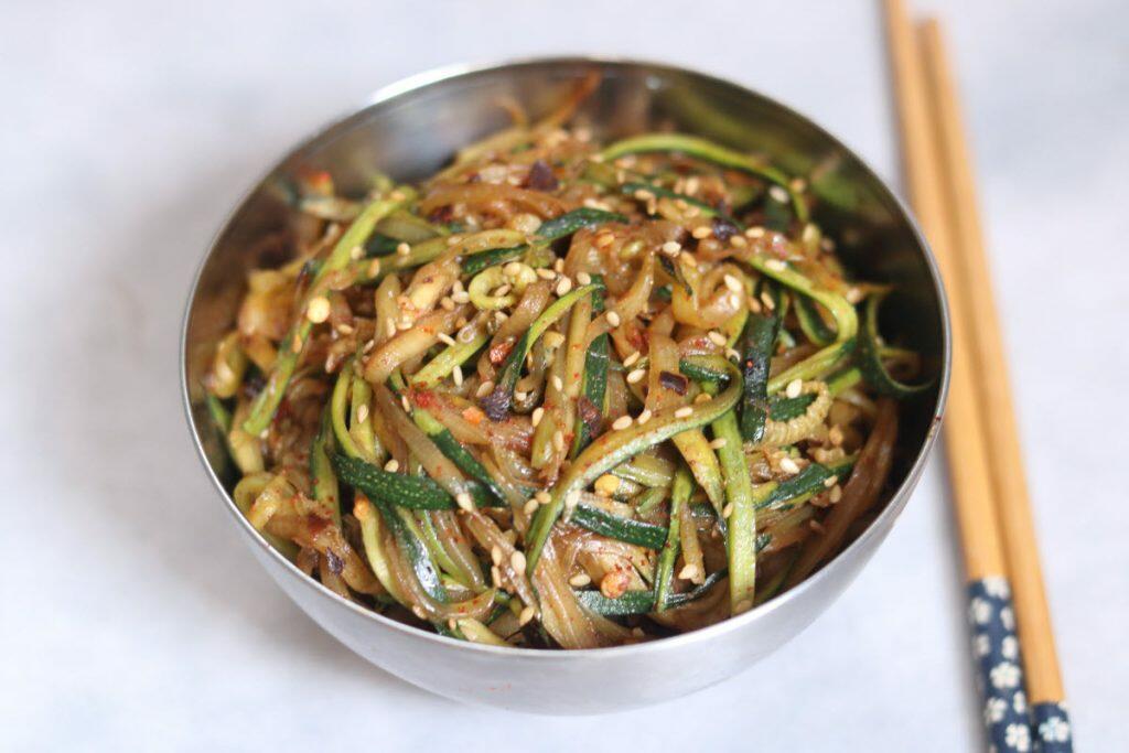 Zucchi Noodles of Zoodles with Asian Flavours of sesame oil, soya sauce and garlic
