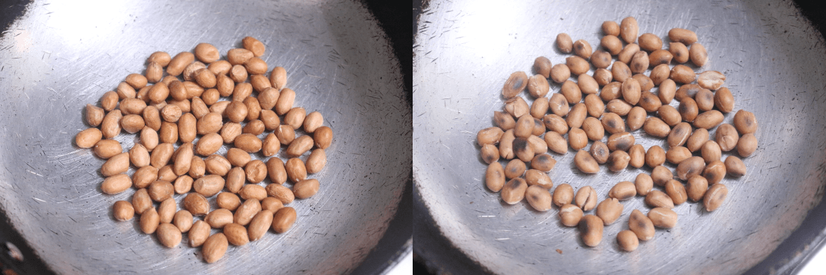 Peanuts, before and after roasting.