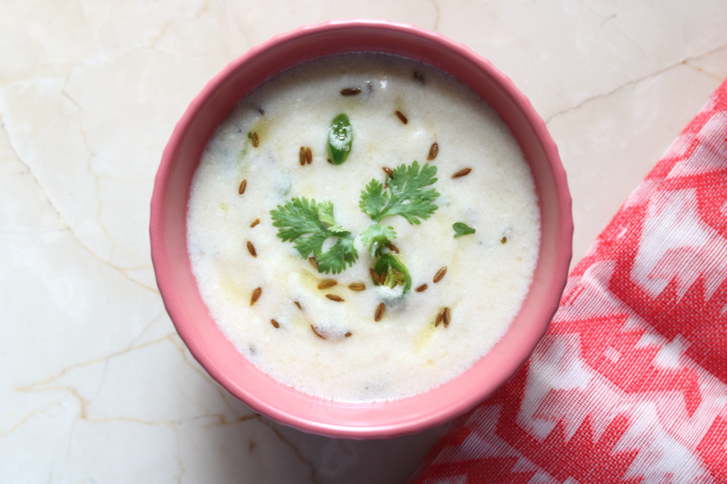 Ragira Kadhi (also called Farali Kadhi or Vrat ki Kadhi), a gluten-free dish made with yogurt and amaranth flour. 