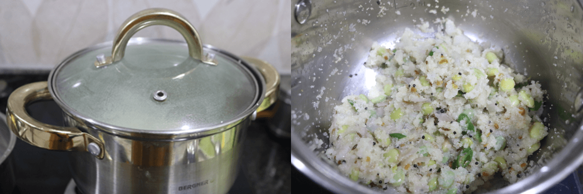 Cook covered till the upma is well-cooked.