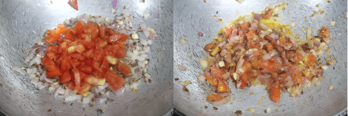 Tempering after tomato is stir-fried.