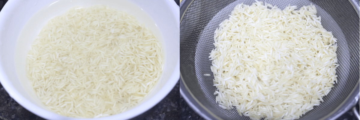 Soaked and drained rice.