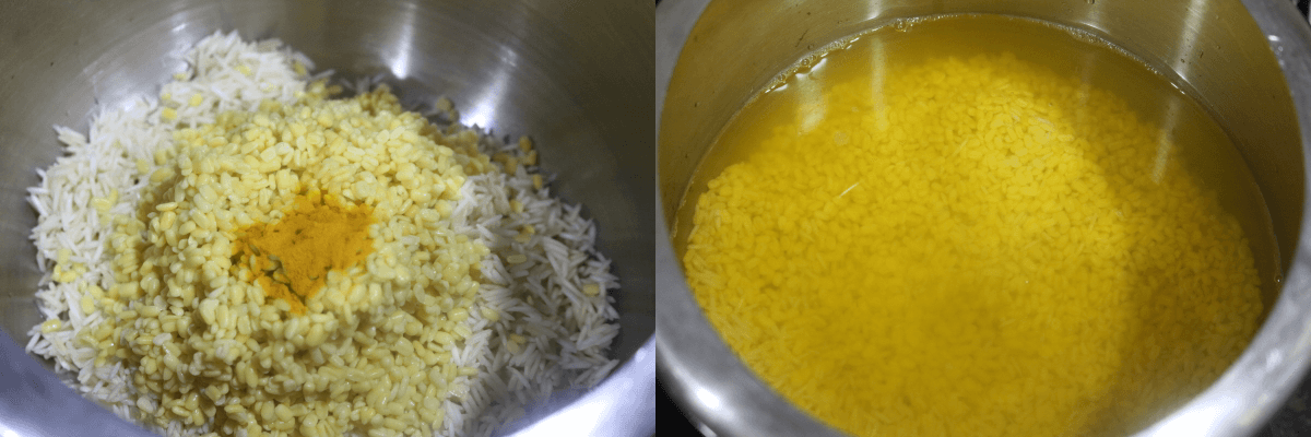 Soaked rice, dal and turmeric mixed in water.
