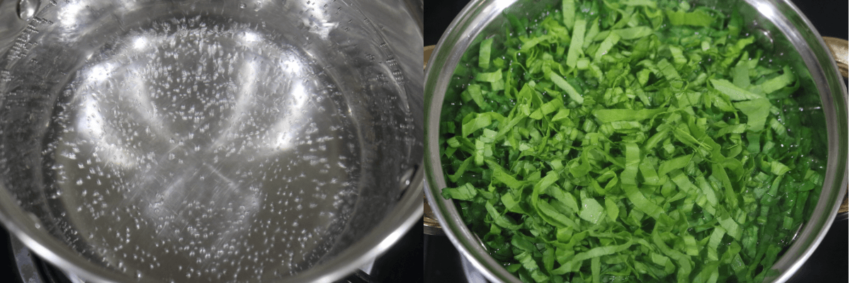 Spinach blanched in hot water.