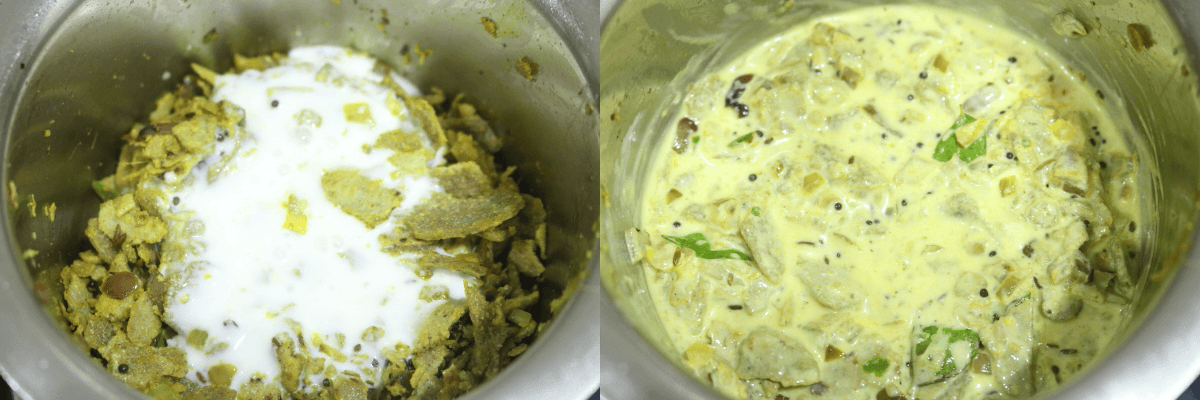Buttermilk added to the spiced bajra roti-onion mix. 