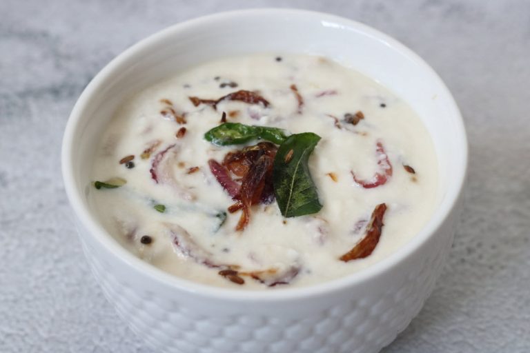 Fried Onion Raita made with caramelized or browned onions added to dahi