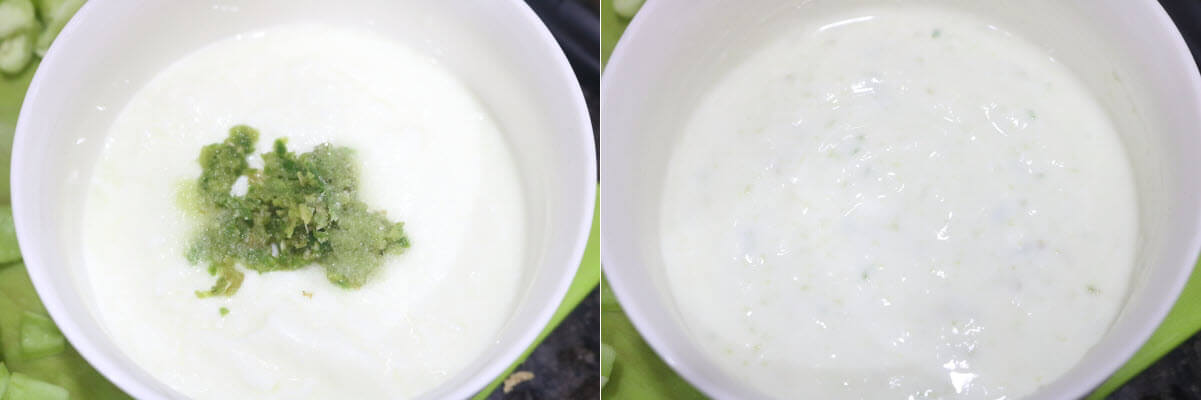 The yogurt flavoured with the green chilli-ginger paste
