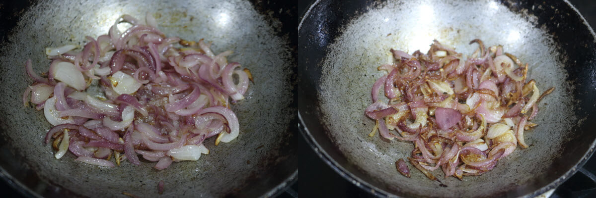 Sliced onions fried with a pinch of sugar till caramelized. 