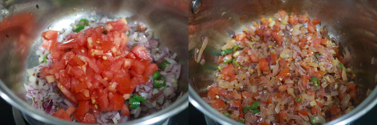 Finely chopped tomato stir-fried with the tempering