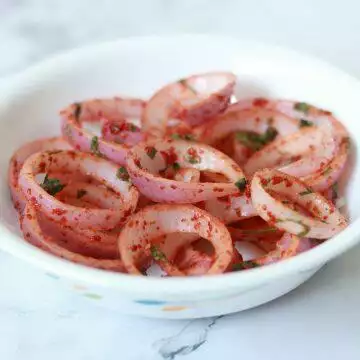 Laccha Onion, also called Laccha Pyaz, is a simple Indian Onion Salad