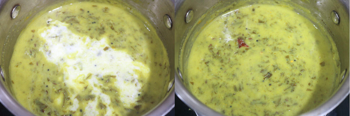 Add the beaten dahi and mix well. 