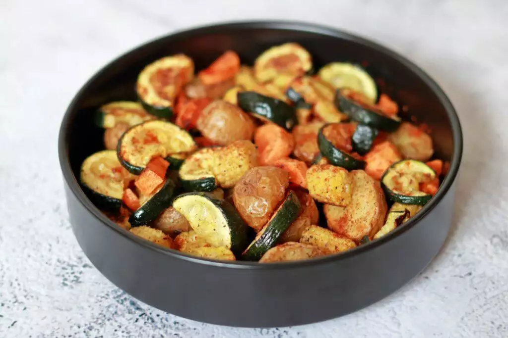 A colourful medley of delicious, oven roasted vegetables.