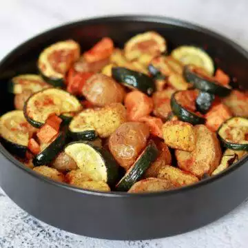 A colourful medley of delicious, oven roasted vegetables.