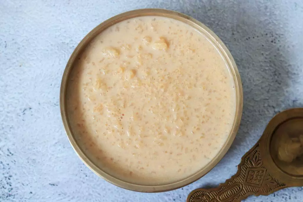 The traditional Kerala Pal Payasam made in a pressure cooker.