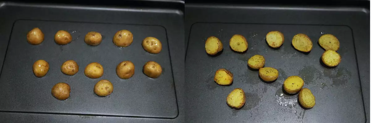 Partly roasted baby potatoes.