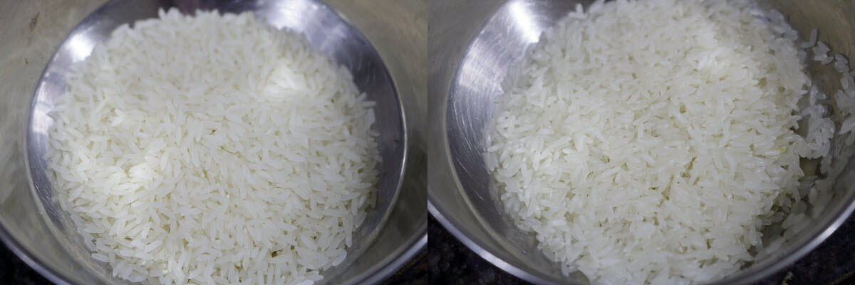 Washed and drained rice