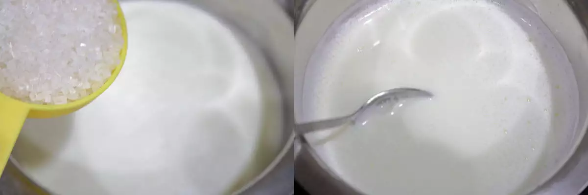 Sugar dissolved in milk.