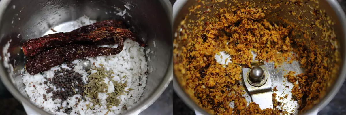 A coarse paste of coconut, mustard, cumin and red chillies. 