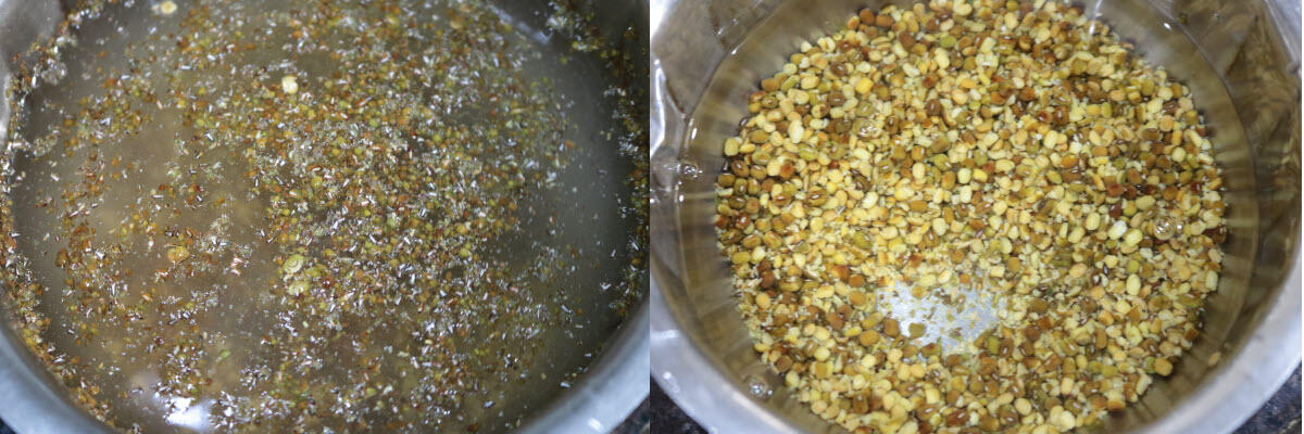 Roasted and crushed mung bean washed till water runs clear