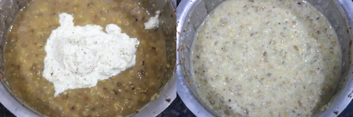 Coconut paste mixed into the cooked moong dal.