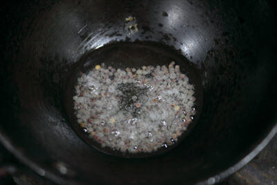 Mustard seeds frying in the oil