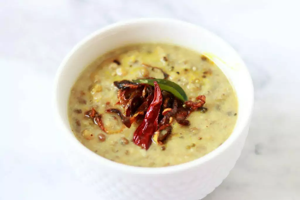 Parippu Curry for Onam Sadya, made with green moong and flavoured with coconut.