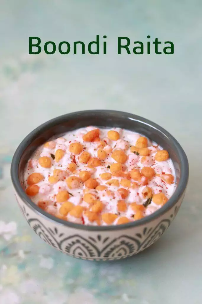 Boondi Raita: Easy-to-make and delicious accompaniment for Pulav and Biryani.