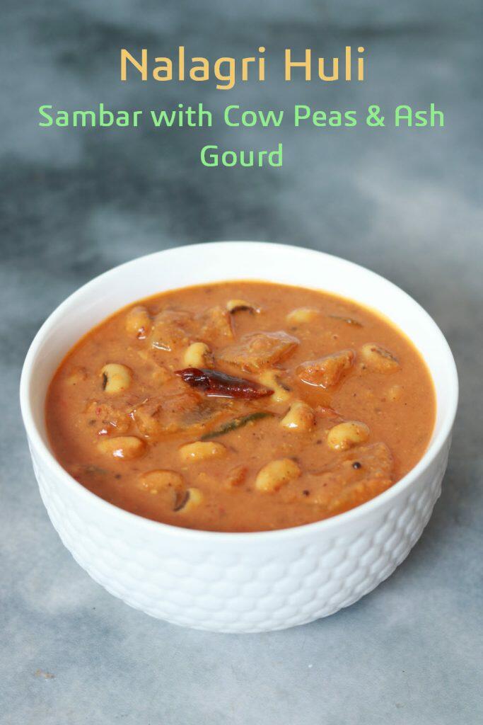 Nalagri Huli: Hebbar Iyengar Sambar with Black Eyed Peas and Ash Gourd